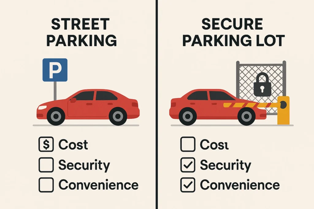 Hotel parking vs street parking comparison