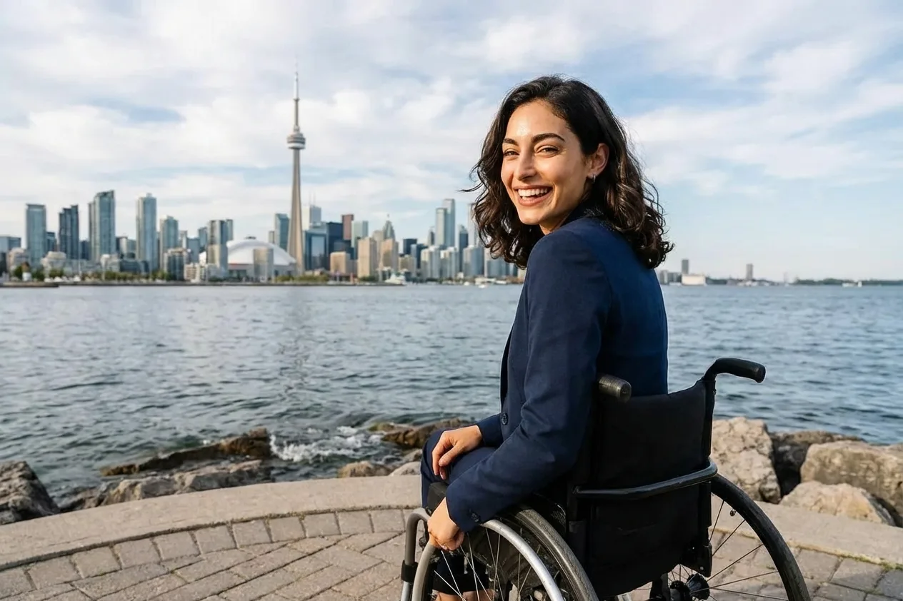 Person in wheelchair on Toronto waterfront