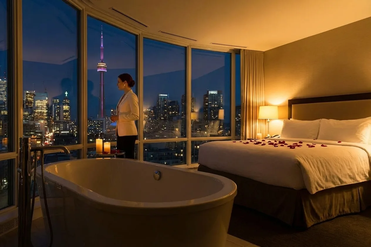 Romantic hotels in Toronto for couples with city view at night