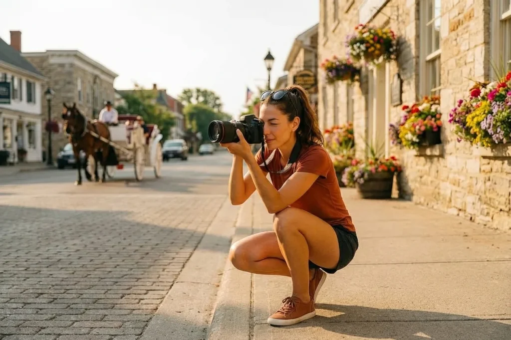 Travel photographer capturing Niagara-on-the-Lake heritage streetscape