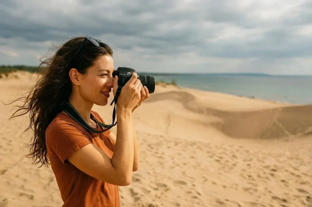 Photographer at Sandbanks Provincial Park sand dunes Prince Edward County