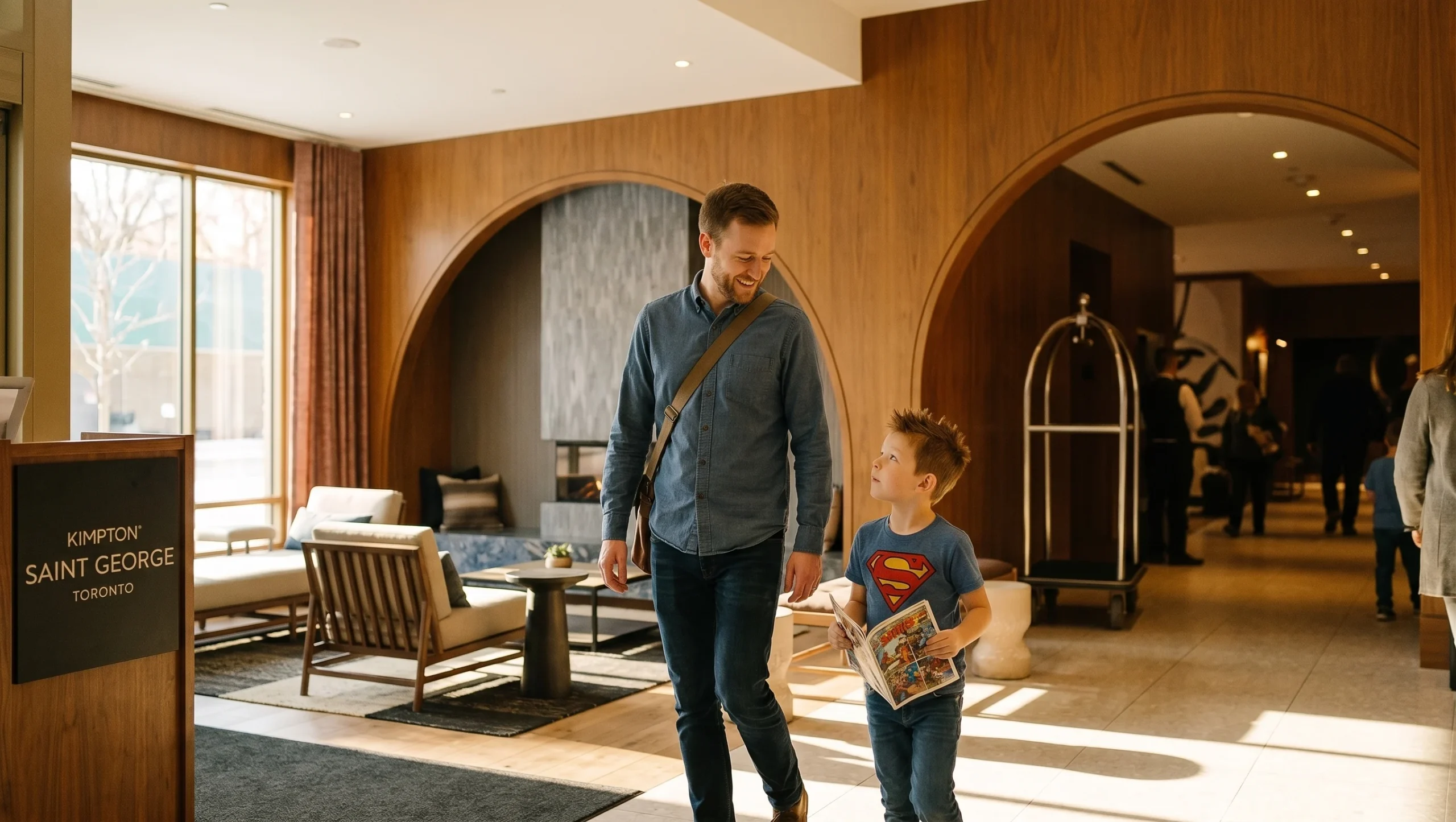 Caleb and Max at Kimpton Saint George Toronto boutique hotel lobby